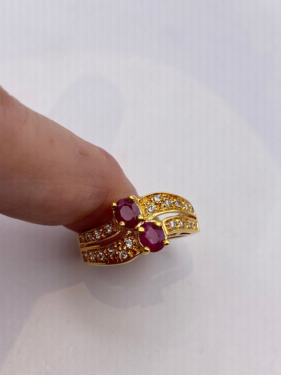 Vintage Red Ruby with Diamond Ring Golden 925 Ste… - image 5