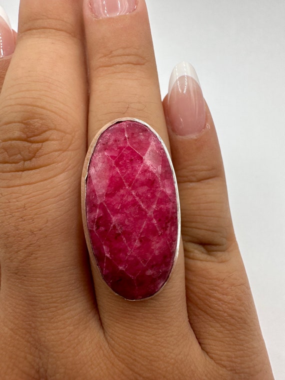 Vintage Handmade Raw Pink Ruby Silver Gothic Ring - image 2