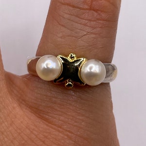Vintage Cultured Pearl 925 Sterling Silver Ring