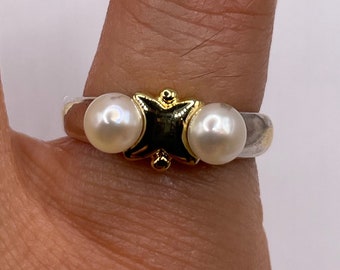 Vintage Cultured Pearl 925 Sterling Silver Ring