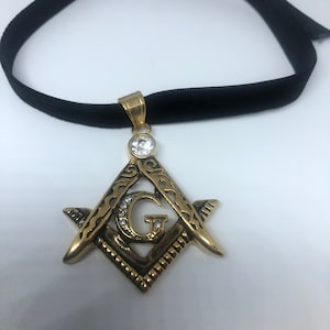 Vintage Golden Stainless Steel Free Mason Pendant Necklace