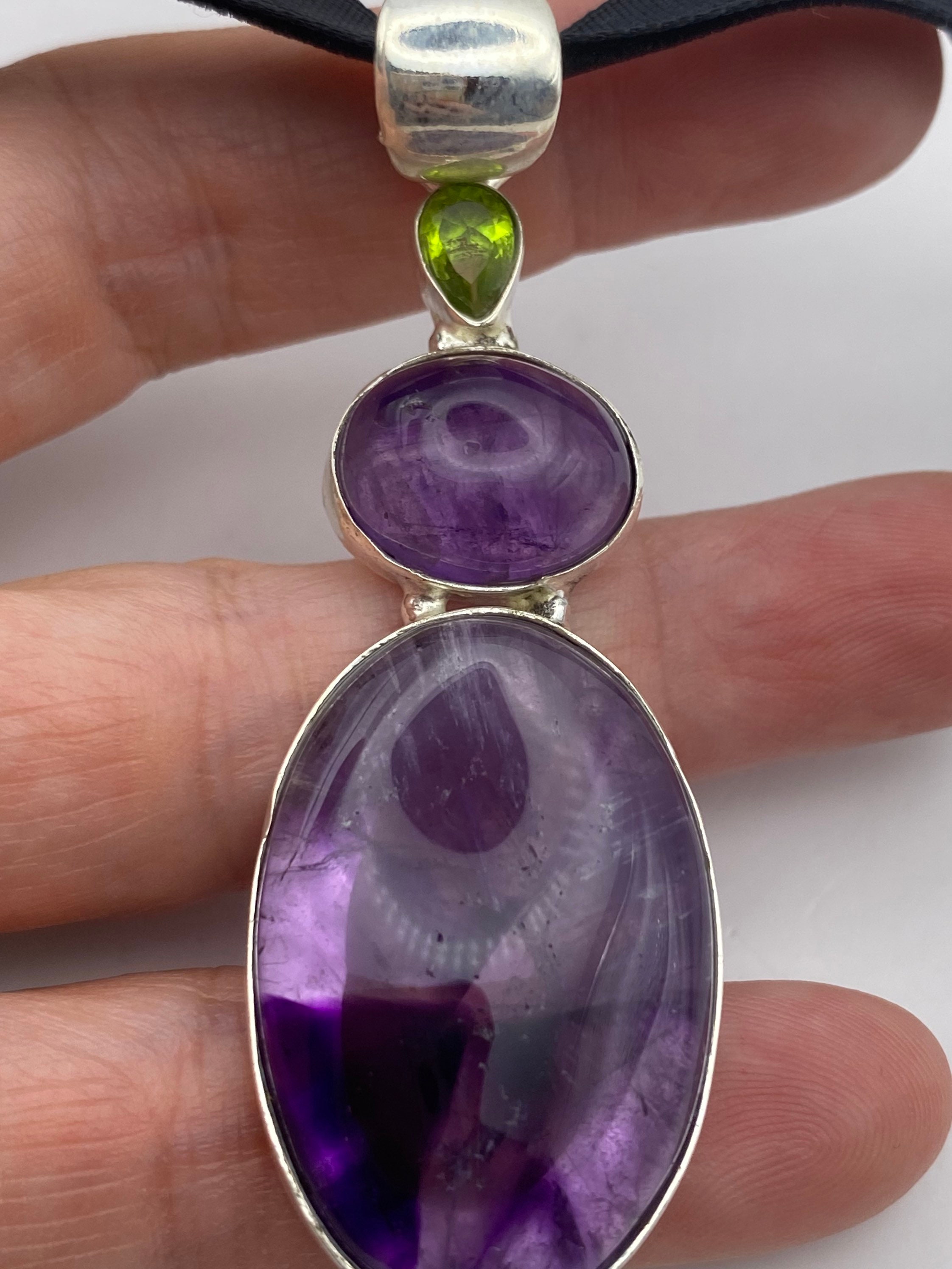 Collier Ras De Cou En Argent Massif Avec Améthystes Cabochon - 39 Cm - Occasion