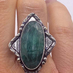 Vintage Green Raw Emerald Silver Bronze Statement Boho Ring