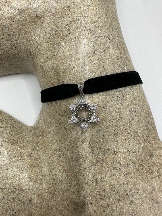 Vintage Marcasite Star of David Choker 925 Sterli… - image 1