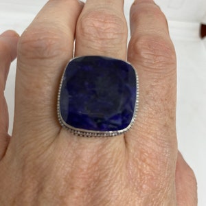 Vintage Deep Blue Sapphire White Bronze Silver Cocktail Ring