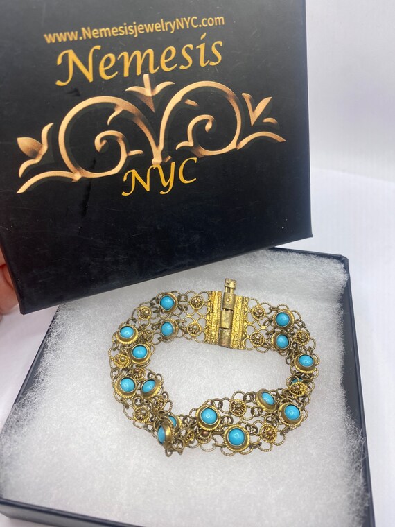 Vintage Turquoise Bracelet Gold Filigree 925 Ster… - image 4