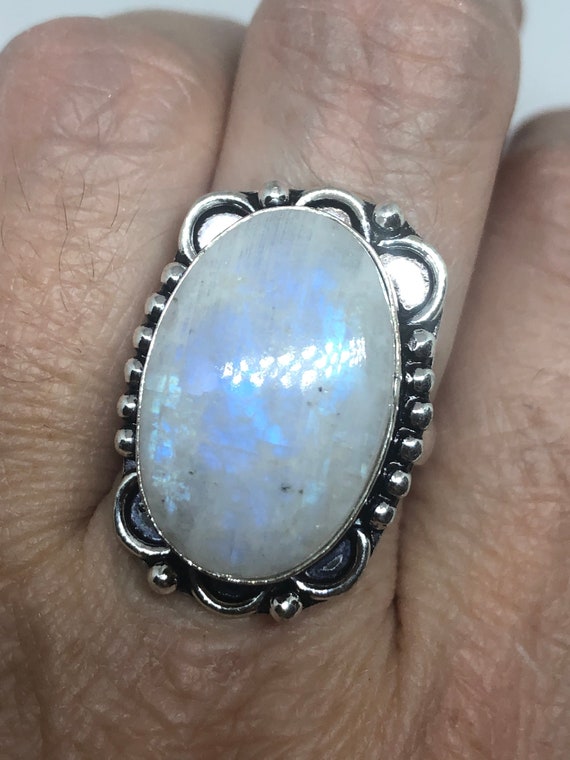 Vintage Genuine Blue White Rainbow Moonstone Ring… - image 1