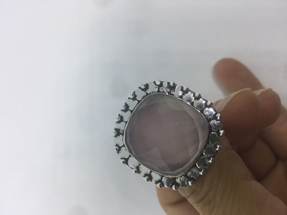 Vintage  Genuine Rose Quartz Silver Ring - image 6