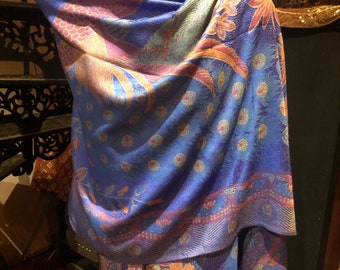 Vintage Peacock feather Brocade Pashmina Scarf Wrap Shawl