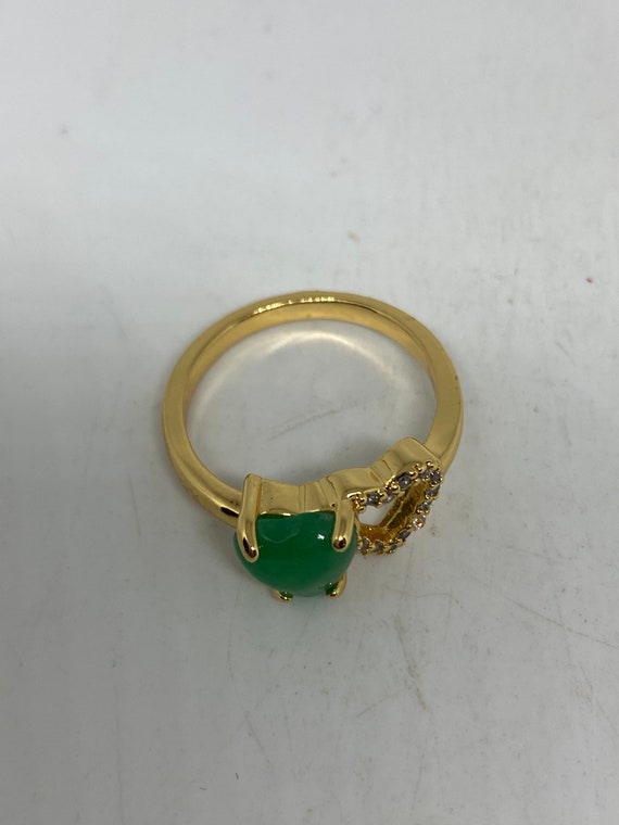 Vintage Lucky Green Nephrite Jade Heart Ring - image 4