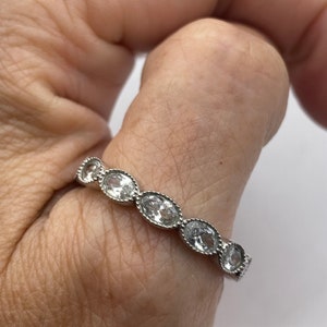 Vintage White Crystal 925 Sterling Silver Wedding Eternity Band Ring