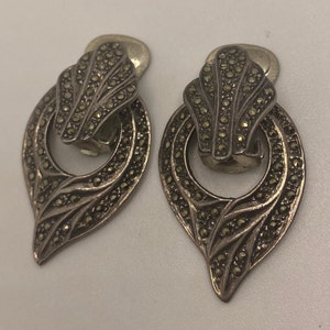 Antique Vintage Marcasite 925 Sterling Silver Clip On Button Earrings
