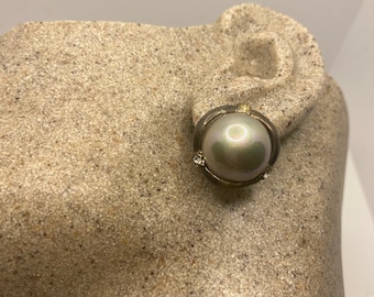 Vintage Genuine Pearl 925 Sterling Silver button Earrings