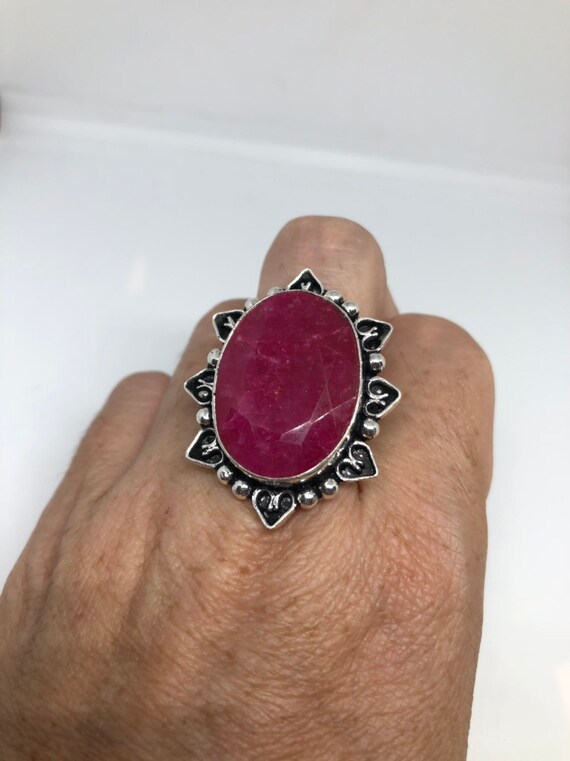 Vintage Handmade Raw Pink Ruby Silver Gothic Ring - image 9