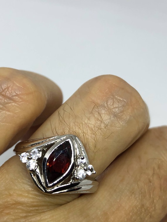 Vintage Bohemian Garnet Ring White Sapphire 925 S… - image 1