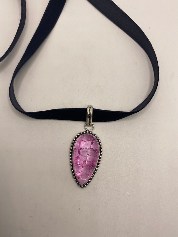 Vintage Antique Pink Crackle Glass Choker Necklace - image 9
