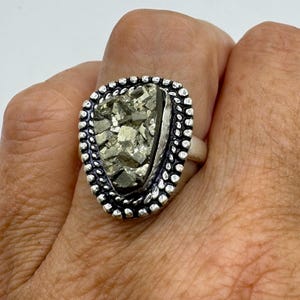 Vintage Gold Pyrite Silver Cocktail Ring Size 6
