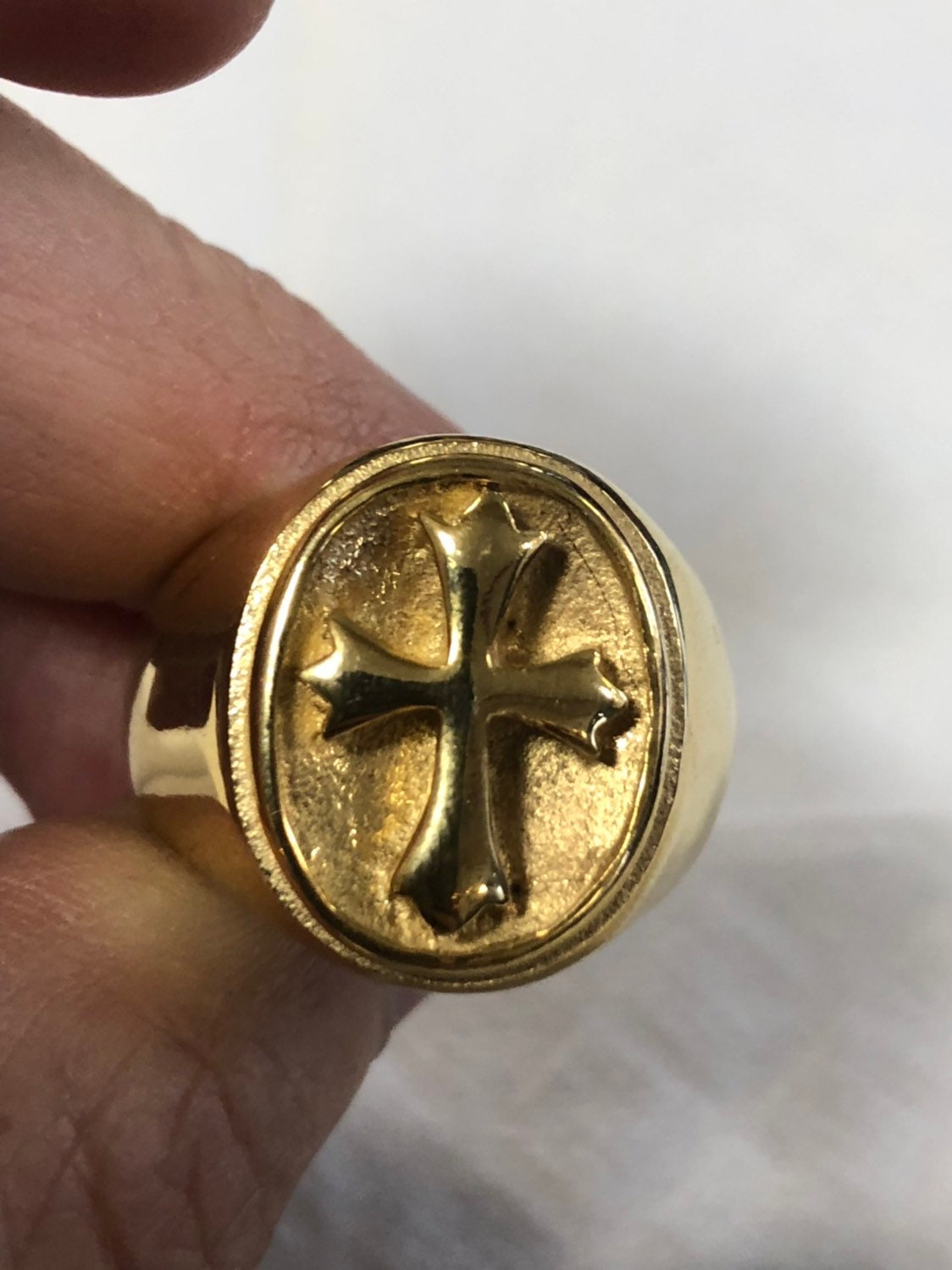 アクセサリー Engraved Cross Ring cootie Vintage Gothic Golden Stainless Steel Cross Mens Ring - Etsy