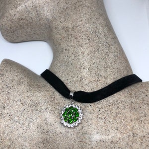 Vintage Green Choker Deco Chrome Diopside 925 Sterling Silver Pendant Necklace