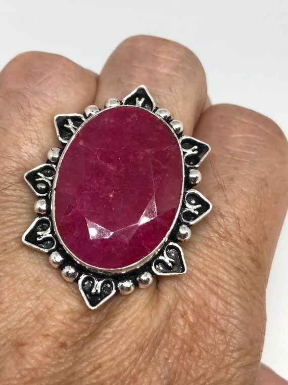 Vintage Handmade Raw Pink Ruby Silver Gothic Ring - image 8