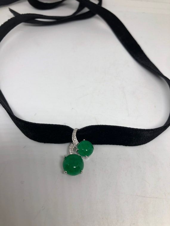 Vintage Green Jade Choker Silver Finish Necklace … - image 4