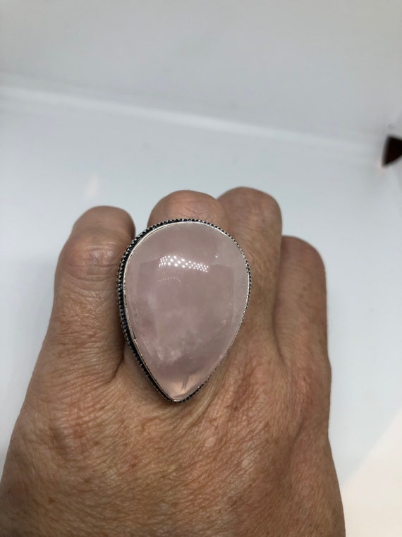 Vintage  Genuine Rose Quartz Silver Ring