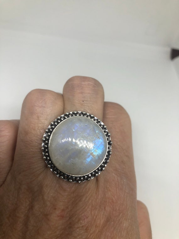 Vintage Genuine Blue White Rainbow Moonstone Ring… - image 9