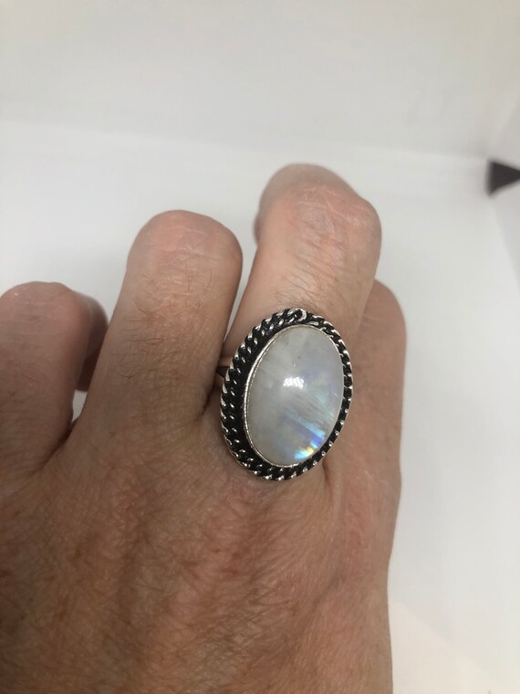 Vintage Genuine Blue White Rainbow Moonstone Ring… - image 4