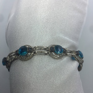Vintage handgemachte echte blaue Quarz 925 Sterling Silber Tennis Armband