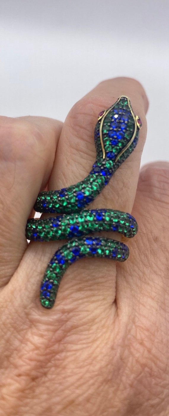 Vintage Snake Ring  Sterling Silver Blue Green Cry