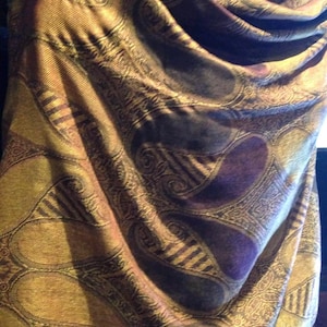 Vintage Brown Amber Brocade Paisly Pashmina Scarf Wrap