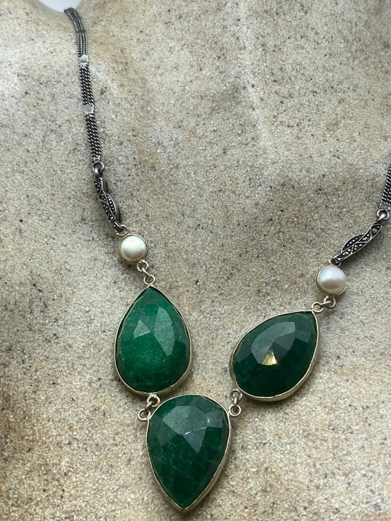 Vintage Green Emerald 925 Sterling Silver White P… - image 3