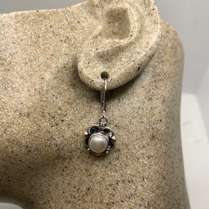 Vintage Genuine Pearl Sterling Silver Dangle Earrings