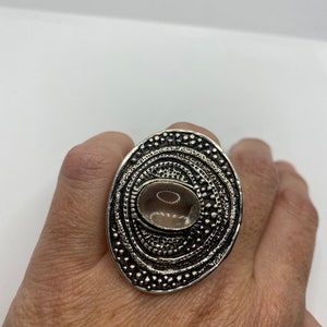 Vintage  Genuine Rose Quartz Silver Ring