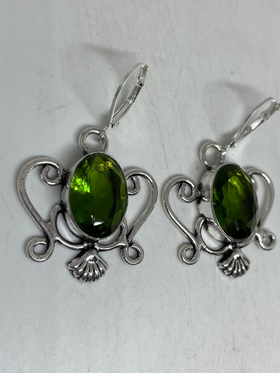 Antique Vintage Green Peridot Silver Dangle Earri… - image 4