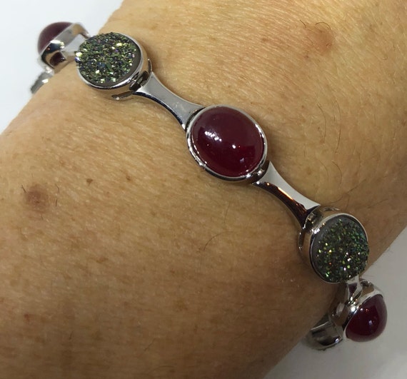 Handmade Genuine Red Ruby and Peacock Ore Druzy S… - image 3