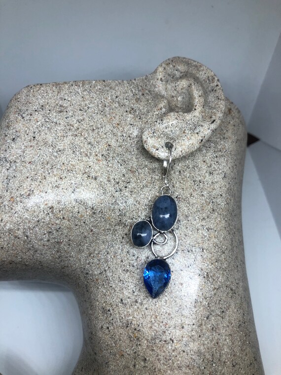 Antique Vintage Blue Sodalite Silver Dangle Earri… - image 5