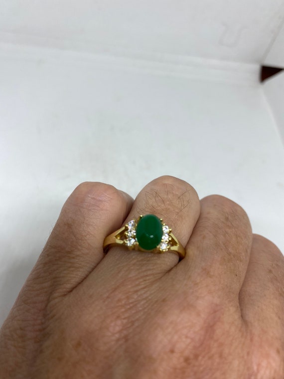 Vintage Lucky Green Nephrite Jade Ring - image 2