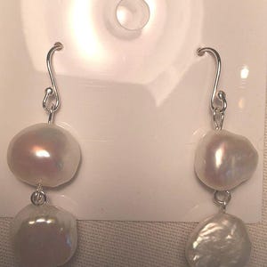 Vintage Genuine Pearl Sterling Silver Flower Dangle Earrings