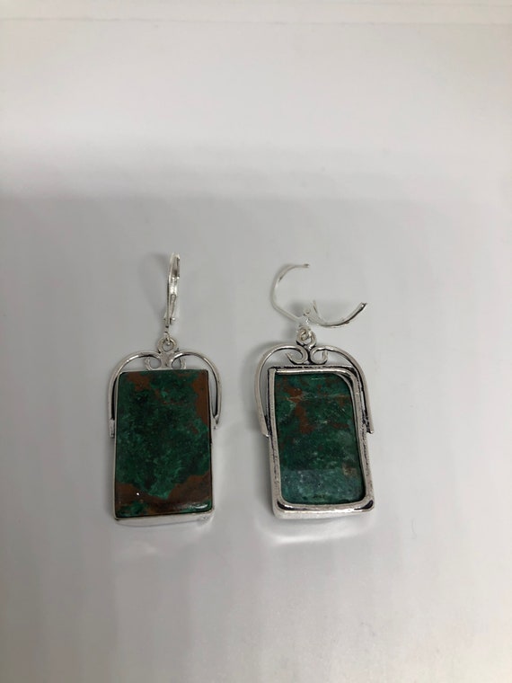 Antique Vintage Green Chrysoprase Silver Dangle E… - image 4