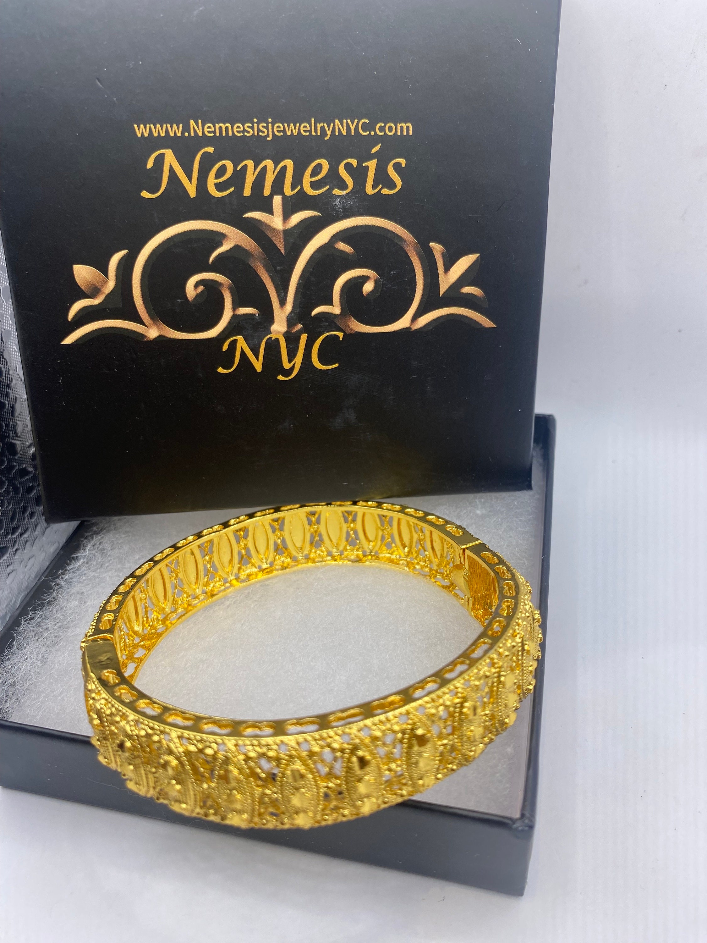 ヴィンテージバングルブレスレット ゴールデンブロンズフィリグリー