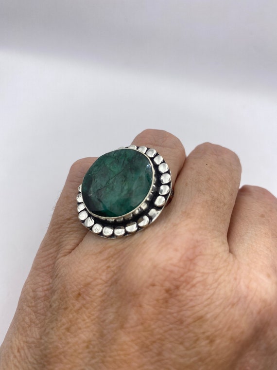 Vintage Green Raw Emerald Silver Bronze Statement… - image 5
