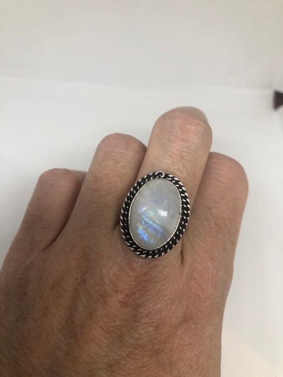 Vintage Genuine Blue White Rainbow Moonstone Ring… - image 1