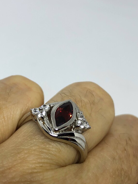 Vintage Bohemian Garnet Ring White Sapphire 925 S… - image 6