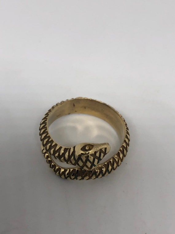 Vintage Gothic Golden Bronze Snake Mens Ring - image 6