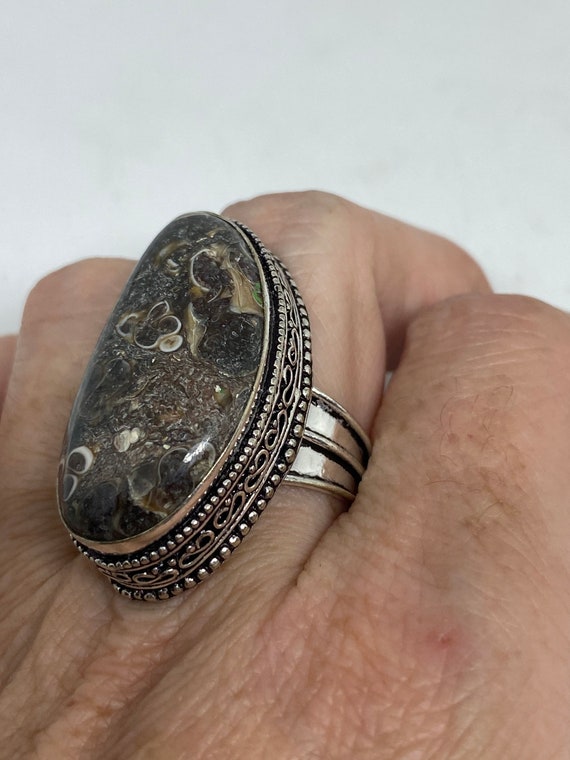 Vintage Brown Fossil agate Cocktail Ring - image 4