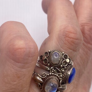 Vintage Genuine Gemstones 3 Stacking Rings Silver Cocktail