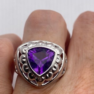 Vintage Purple Amethyst Heart 925 Sterling Silver Ring