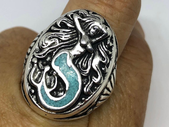 Vintage Southwestern  Turquoise Mermaid Ring - image 1