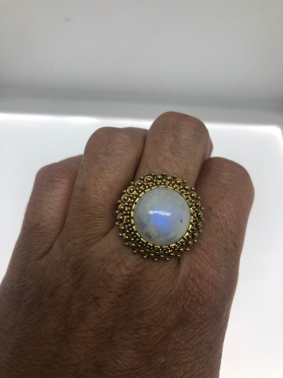 Vintage Rainbow Moonstone Stone Brass Ring - image 7